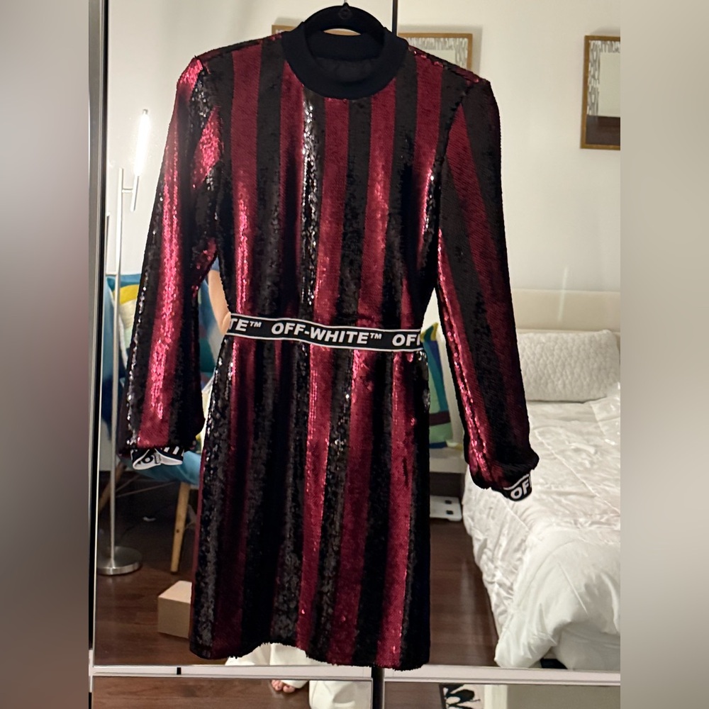 Off-White Red and Black Sequin Dress